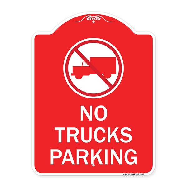No Truck Sign No Truck Parking, Red & White Aluminum Architectural Sign, 18" x 24", RW-1824-23560